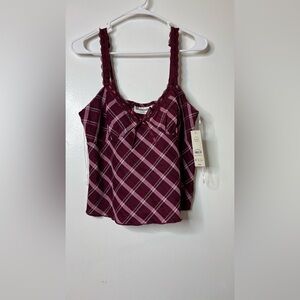 No Boundaries Burgundy Plaid Tank Top